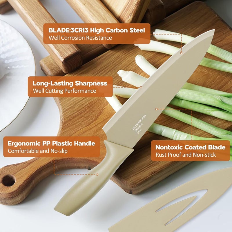E-far 12-Piece Kitchen Knife Set, Stainless Steel Chef Knives Set with 6 Blade Guards, Sharp Kitchen Cooking Knife with Ergonomic Handle, Anti-Rust & Easy to Clean (Multicolor) - Image 4